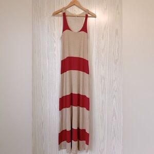 Red Haute Taupe and Maroon, striped maxi dress size M
